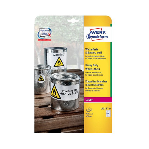 AVERY Zweckform wetterfeste Folienetiketten 30,0 x 30,0 mm Papier