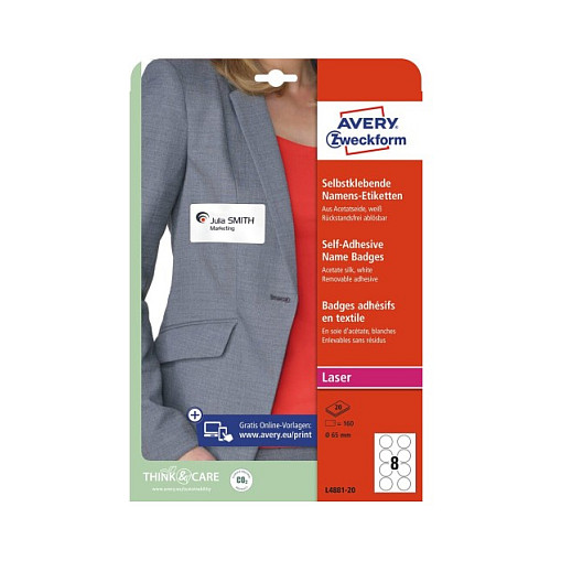 AVERY Zweckform Namensetiketten L4881-20 weiß 65,0 x 65,0 mm Papier