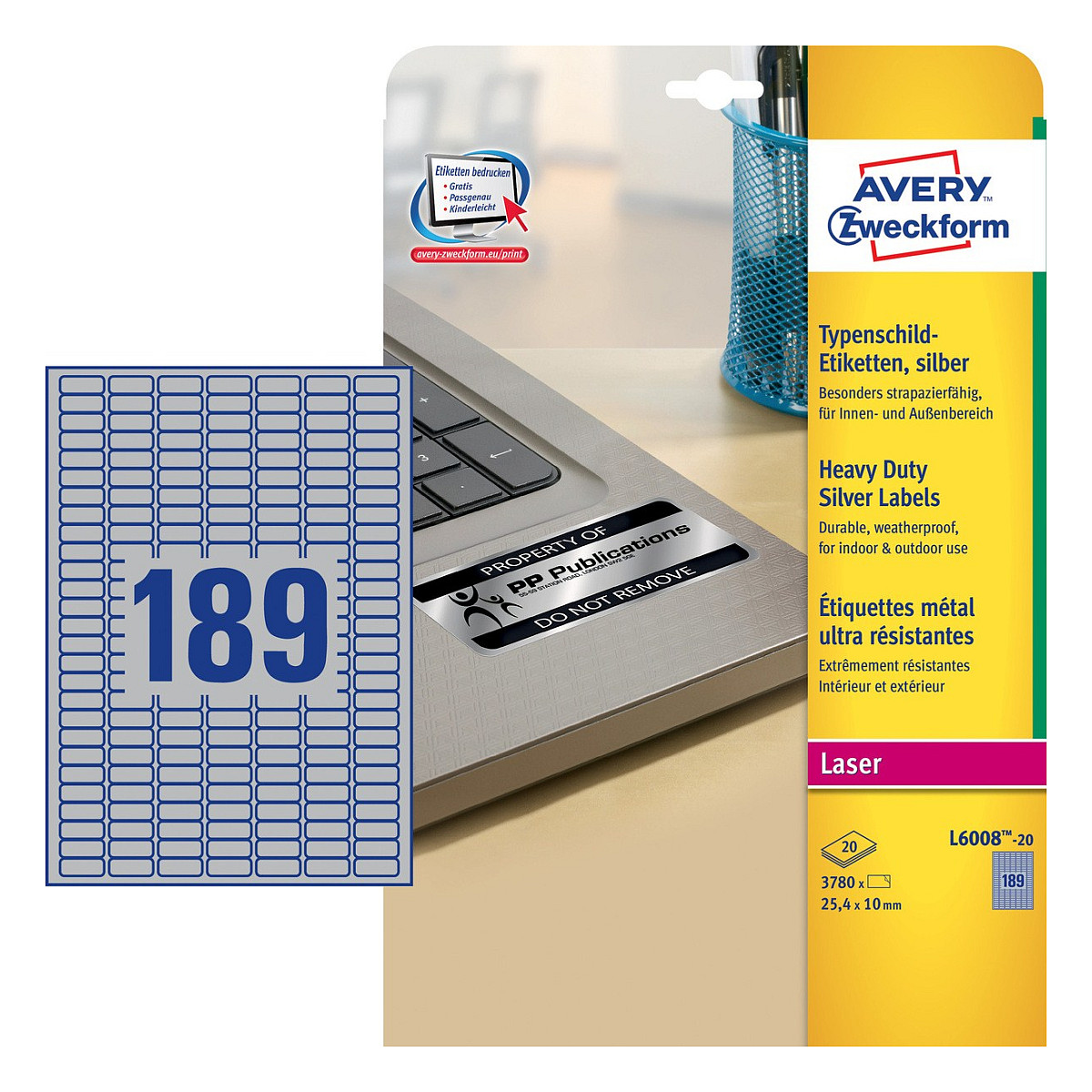 AVERY Zweckform Typenschildetiketten 25,4 x 10,0 mm Papier