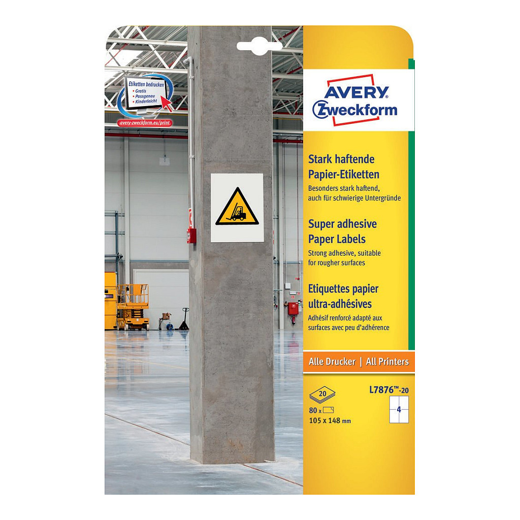 AVERY Zweckform Power-Etiketten L7876-20 weiß 105,0 x 148,0 mm Papier