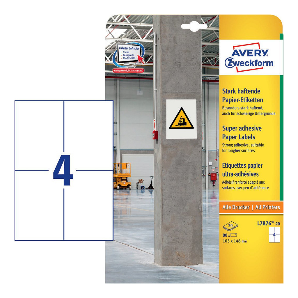 AVERY Zweckform Power-Etiketten L7876-20 weiß 105,0 x 148,0 mm