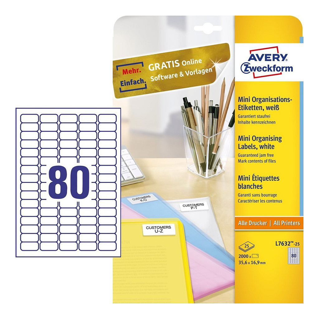 AVERY Zweckform Etiketten L7632-25 weiß 35,6 x 16,9 mm Papier