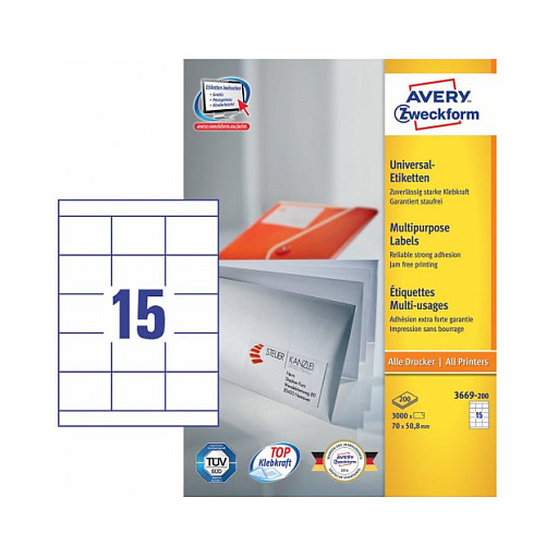 AVERY Zweckform Etiketten 3669-200 weiß 70,0 x 50,8 mm Papier