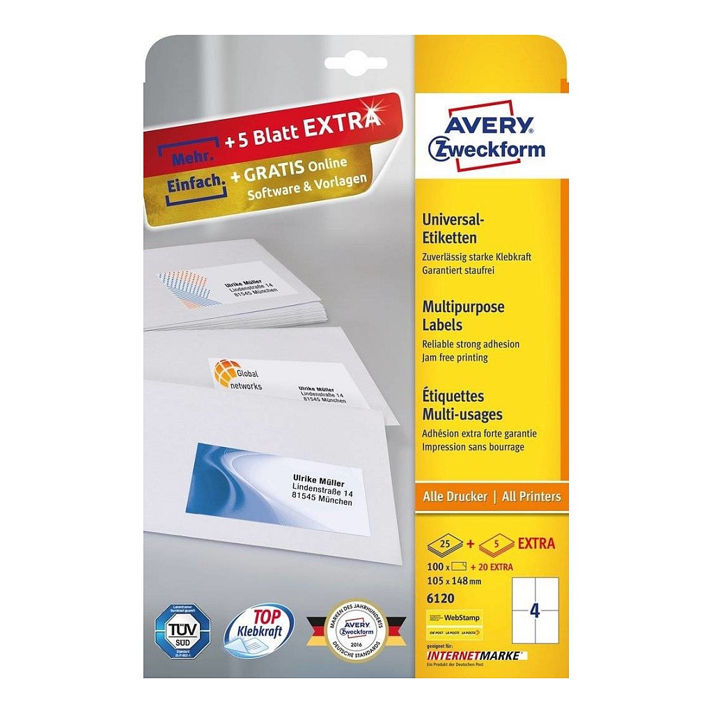 AVERY Zweckform Etiketten 6120 weiß 105,0 x 148,0 mm Papier