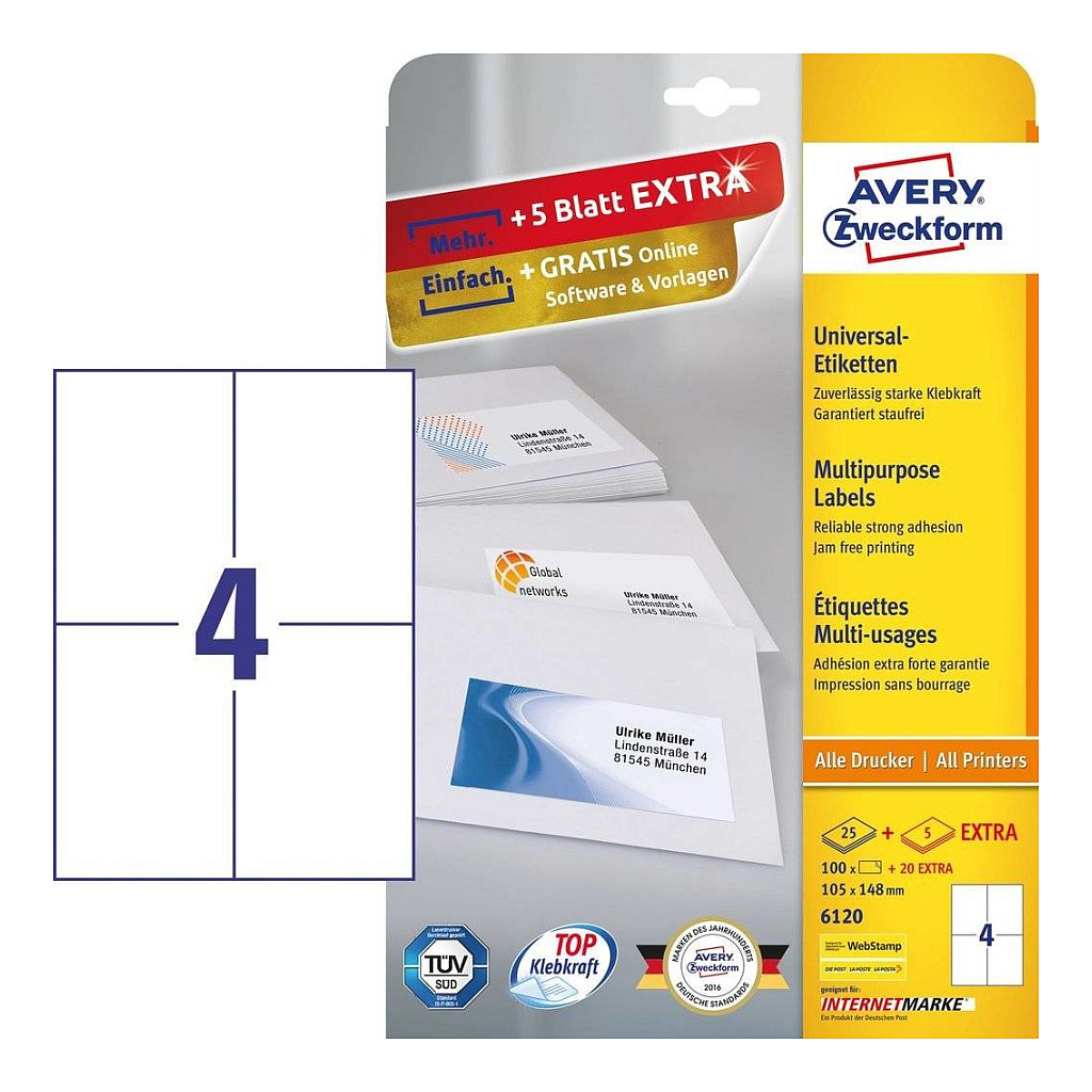 AVERY Zweckform Etiketten 6120 weiß 105,0 x 148,0 mm