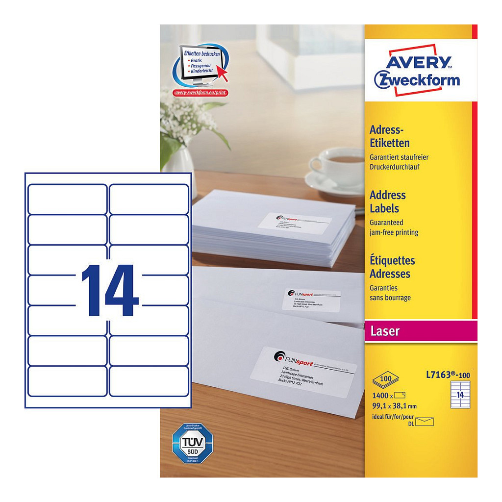AVERY Zweckform Adressetiketten L7163-100 weiß 99,1 x 38,1 mm Papier