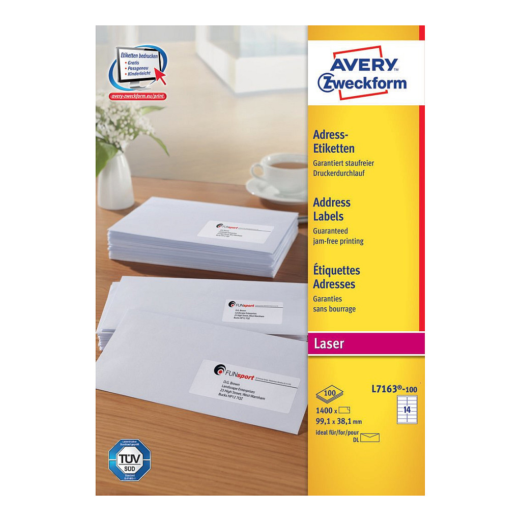 AVERY Zweckform Adressetiketten L7163-100 weiß 99,1 x 38,1 mm