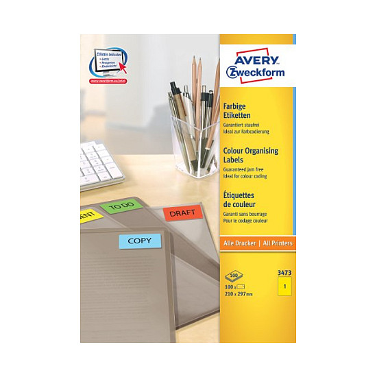 AVERY Zweckform Etiketten 3473 gelb 210,0 x 297,0 mm Papier