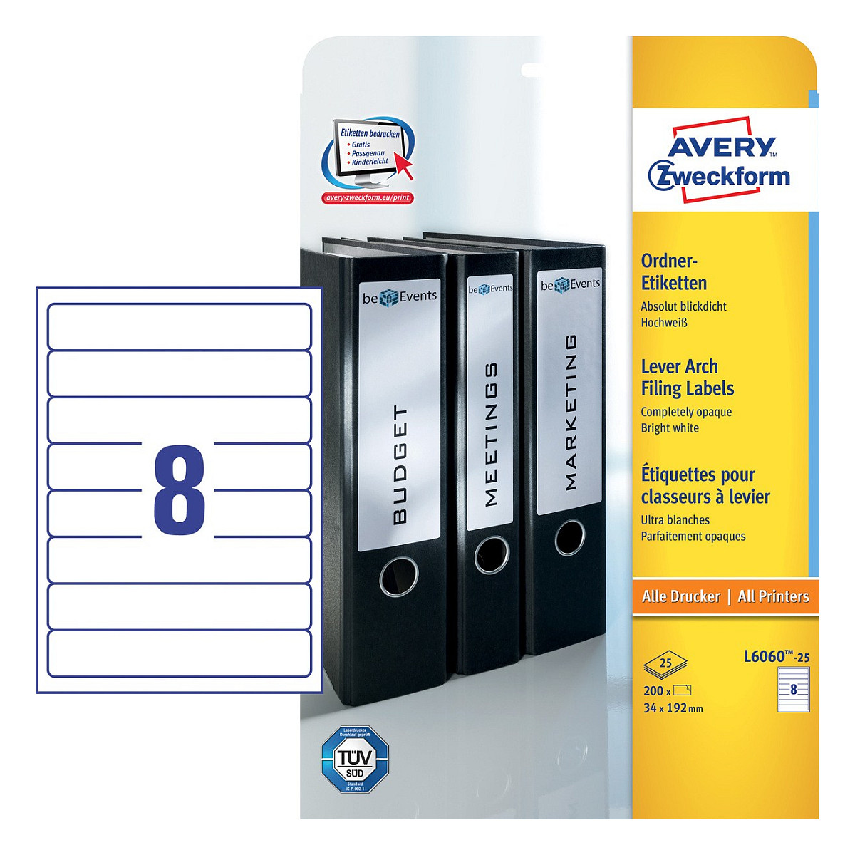 AVERY Zweckform Ordneretiketten 34,0 x 192,0 mm weiß Papier