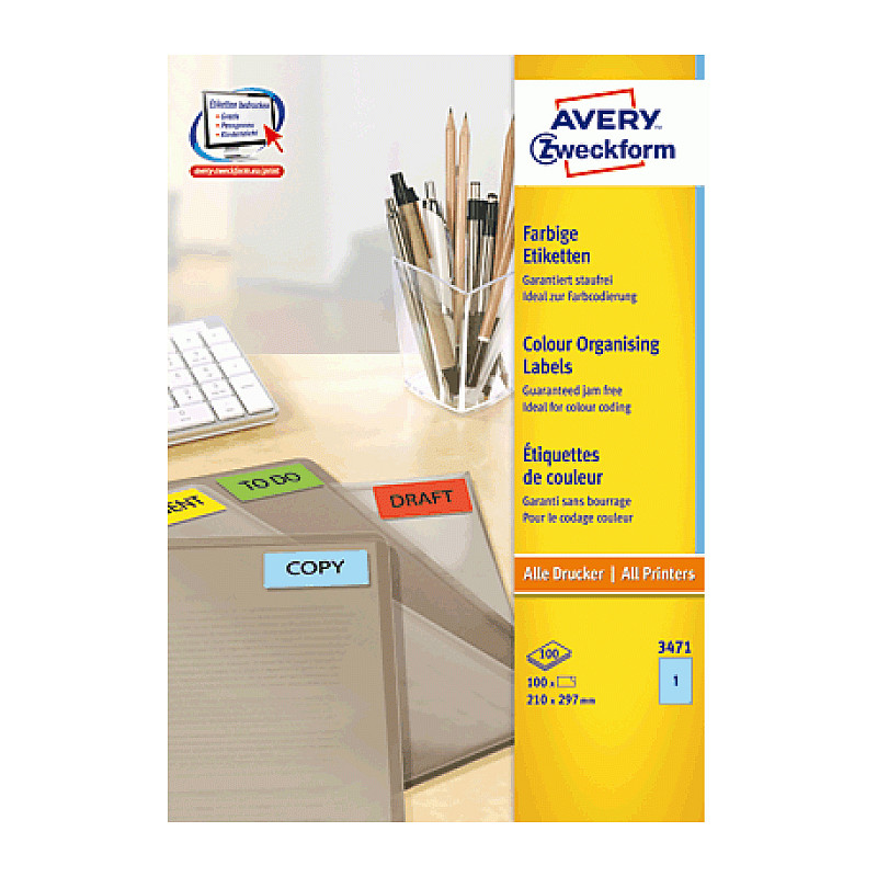 AVERY Zweckform Etiketten 3471 blau 210,0 x 297,0 mm Papier