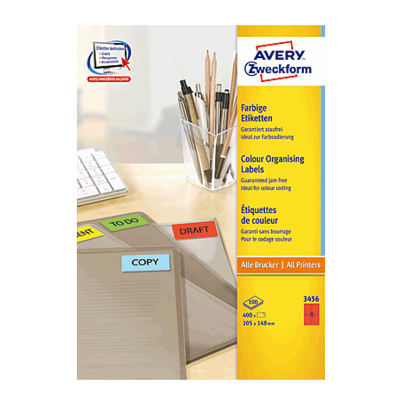 AVERY Zweckform Etiketten 3456 rot 105,0 x 148,0 mm Papier