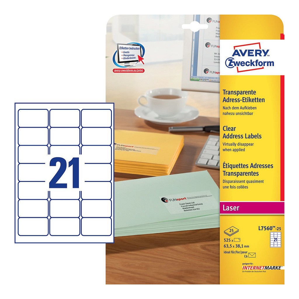 AVERY Zweckform Folien-Adressetiketten 63,5 x 38,1 mm Papier