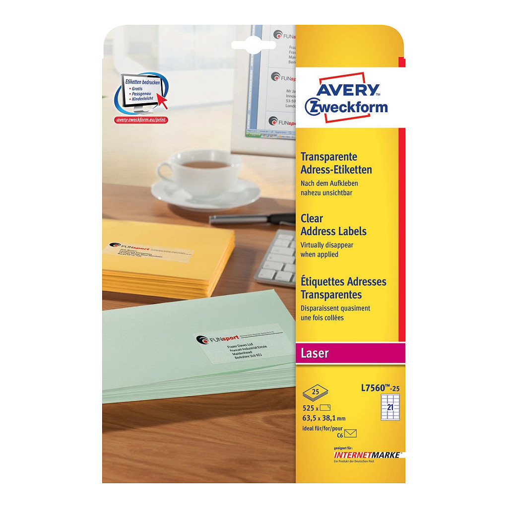 AVERY Zweckform Folien-Adressetiketten 63,5 x 38,1 mm