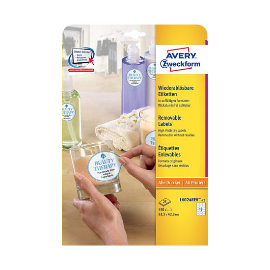 AVERY Zweckform Etiketten L6024REV-25 weiß 63,5 x 42,3 mm Papier