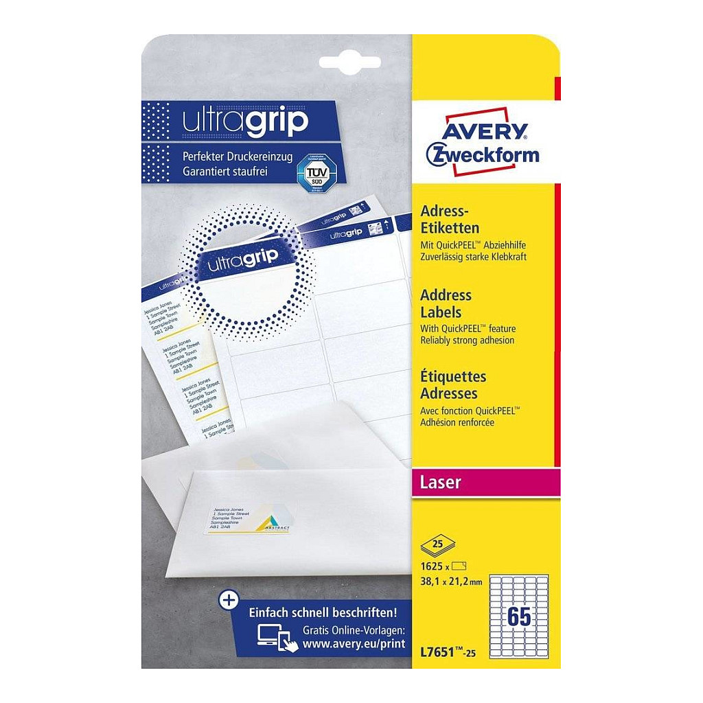 AVERY Zweckform Adressetiketten L7651-25 weiß 38,1 x 21,2 mm Papier