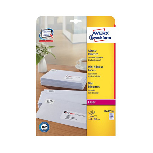 AVERY Zweckform Adressetiketten L7636-25 weiß 45,7 x 21,2 mm Papier