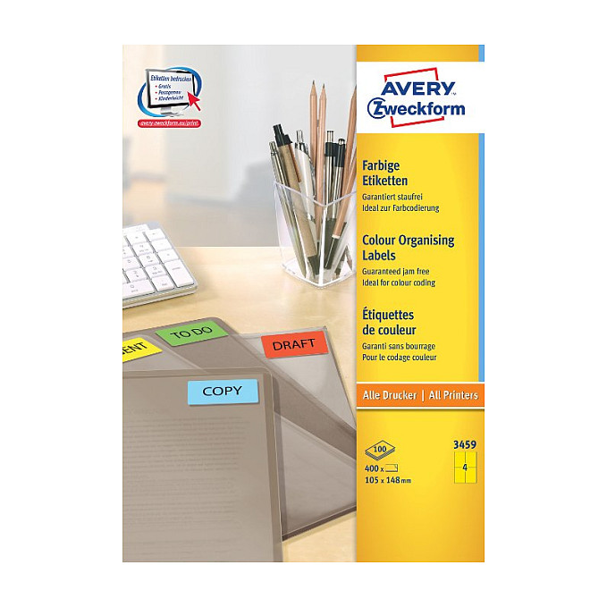 AVERY Zweckform Etiketten 3459 gelb 105,0 x 148,0 mm Papier