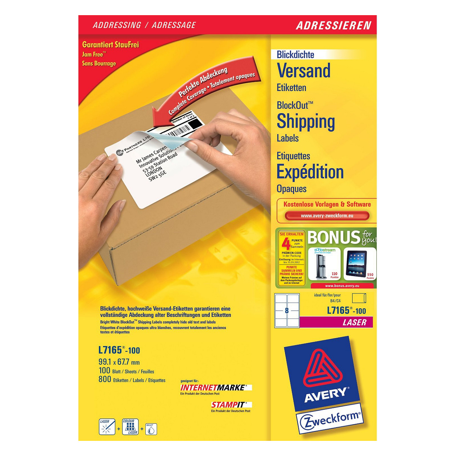 AVERY Zweckform Versandetiketten L7165-100 weiß 99,1 x 67,7 mm Papier