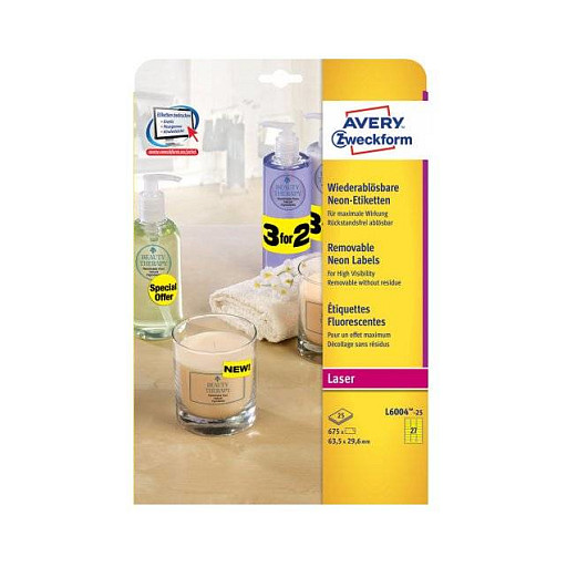 AVERY Zweckform Etiketten L6004-25 gelb 63,5 x 29,6 mm Papier