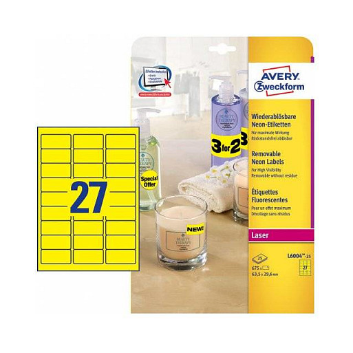 AVERY Zweckform Etiketten L6004-25 gelb 63,5 x 29,6 mm