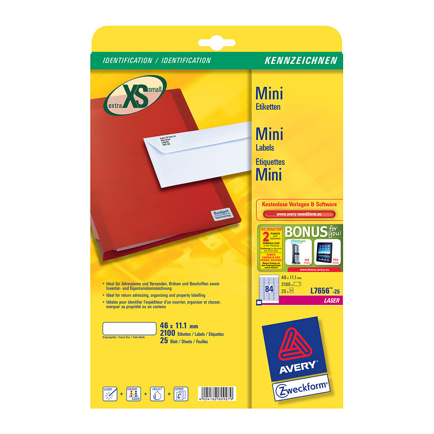 AVERY Zweckform Etiketten L7656-25 weiß 46,0 x 11,1 mm Papier