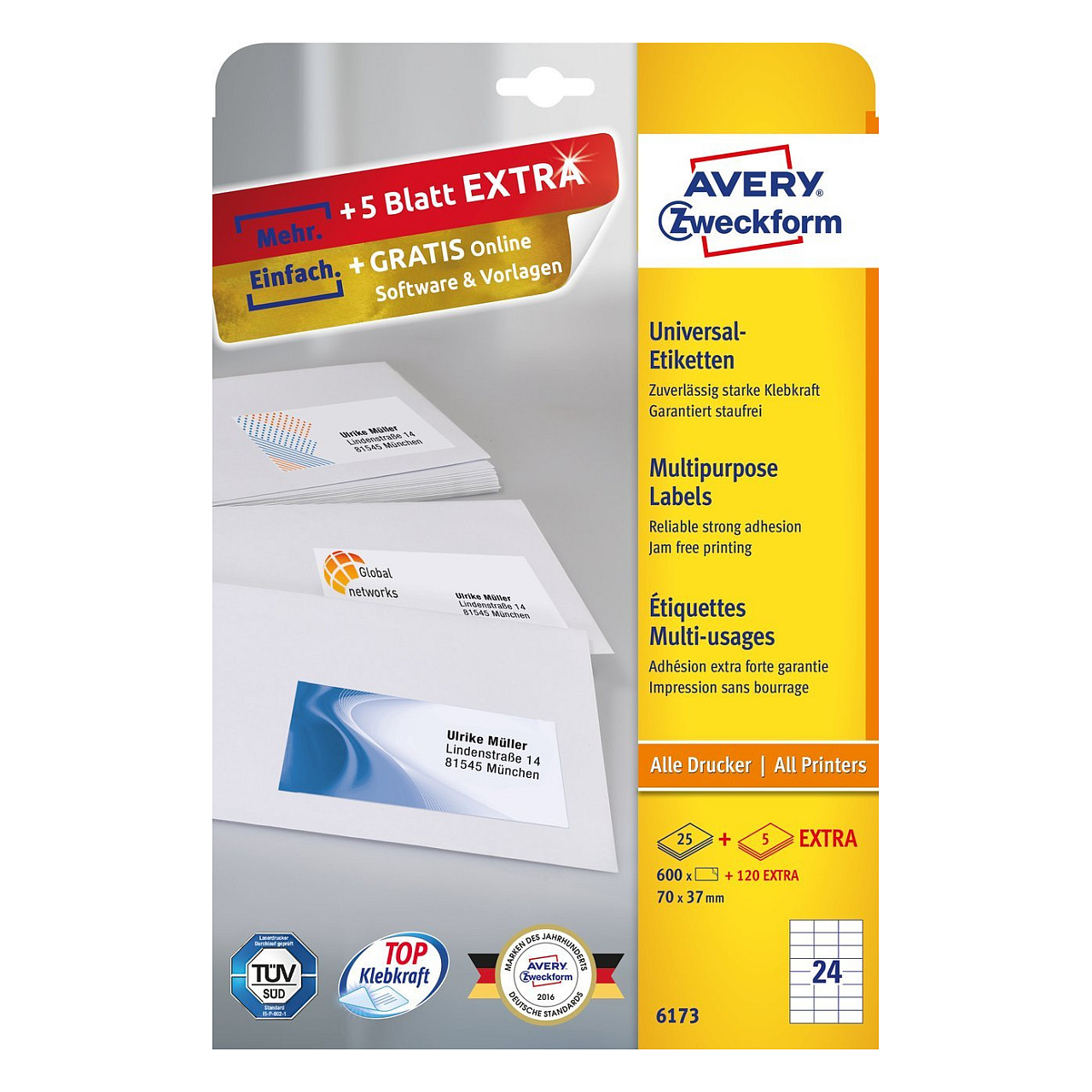 AVERY Zweckform Etiketten 6173 weiß 70,0 x 37,0 mm