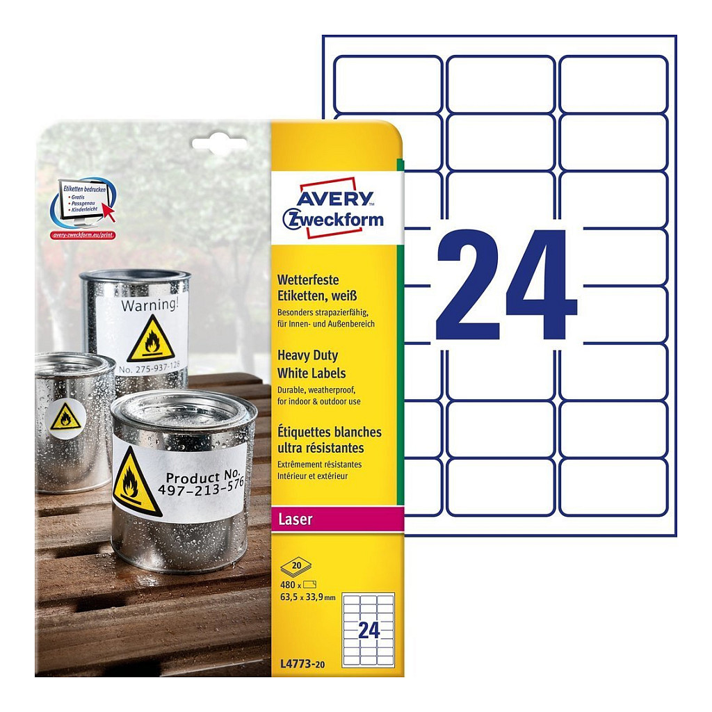 AVERY Zweckform wetterfeste Folienetiketten 63,5 x 33,9 mm Papier
