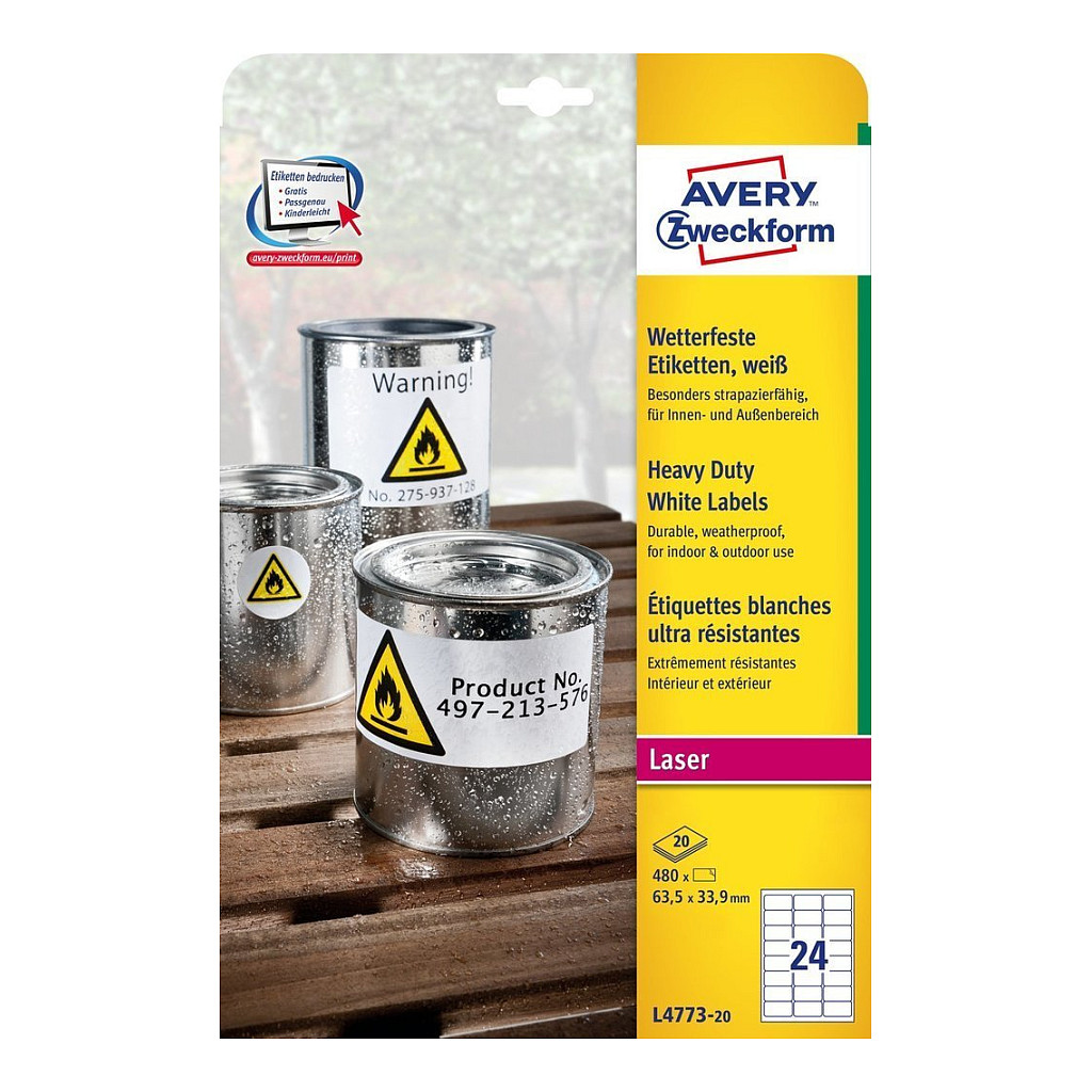 AVERY Zweckform wetterfeste Folienetiketten 63,5 x 33,9 mm