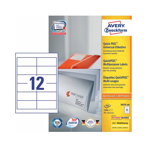 AVERY Zweckform Etiketten 3659-200 weiß 97,0 x 42,3 mm Papier