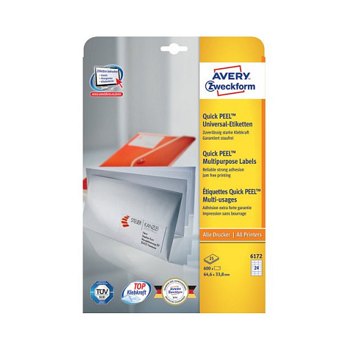 AVERY Zweckform Etiketten 6172 weiß 64,6 x 33,8 mm Papier