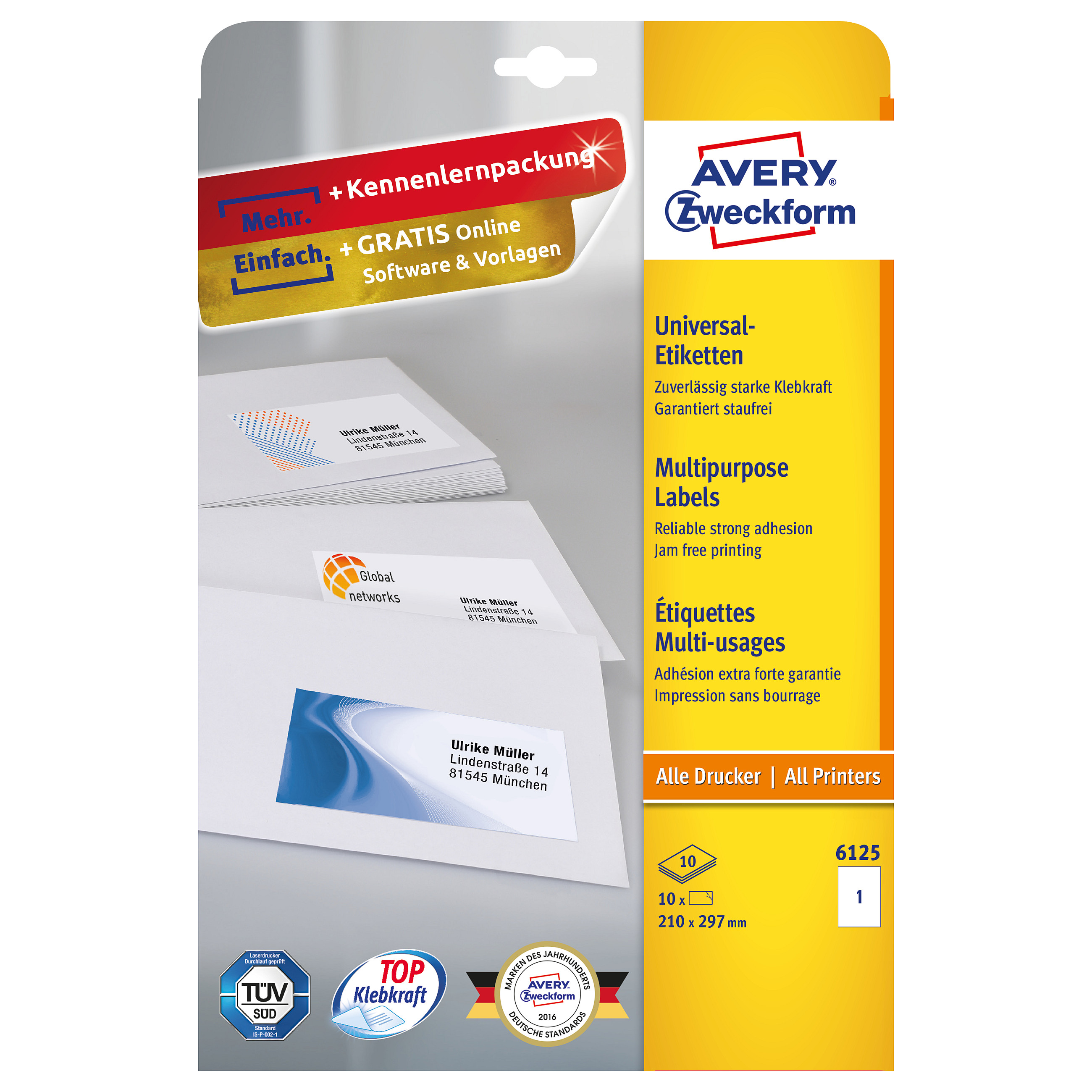 AVERY Zweckform Etiketten 6125 weiß 210,0 x 297,0 mm Papier