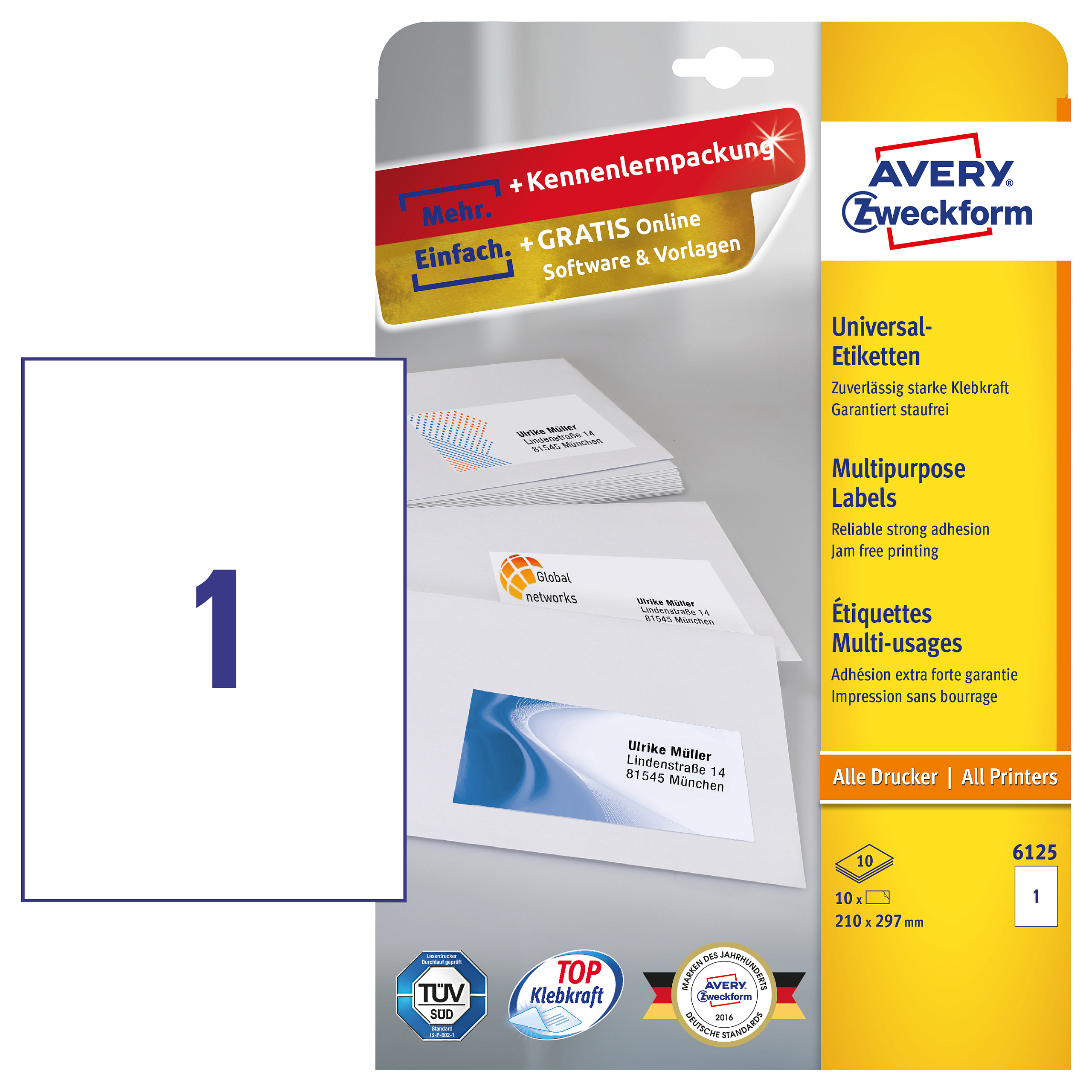 AVERY Zweckform Etiketten 6125 weiß 210,0 x 297,0 mm