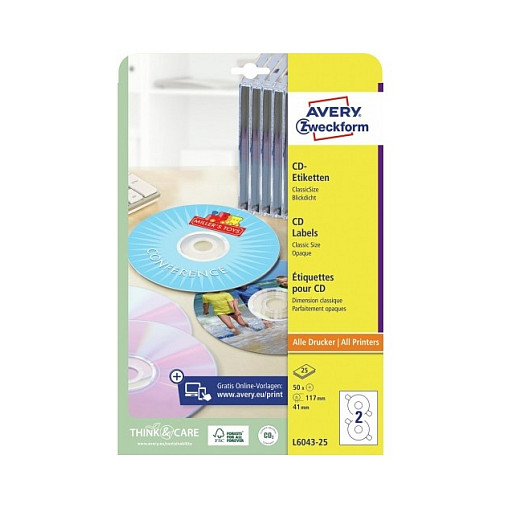 AVERY Zweckform CD-Etiketten L6043-25 Ã˜ 117mm Papier