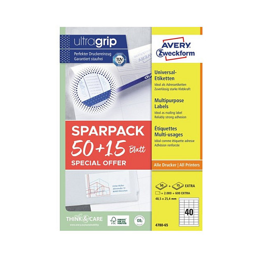 AVERY Zweckform Etiketten 48,5 x 25,4 mm, weiß Papier