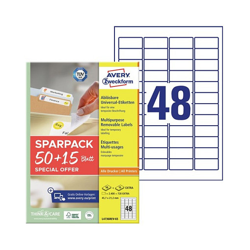 AVERY Zweckform Etiketten 45,7 x 21,2 mm, weiß Papier