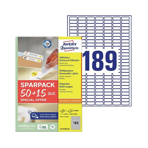 AVERY Zweckform Etiketten 25,4 x 10,0 mm, weiß Papier