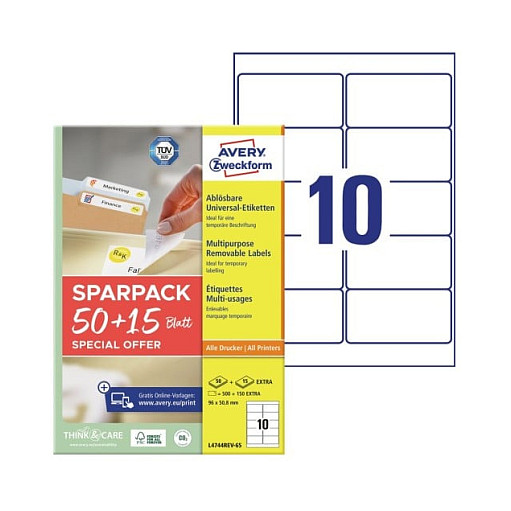 AVERY Zweckform Etiketten 96,0 x 50,8 mm, weiß Papier