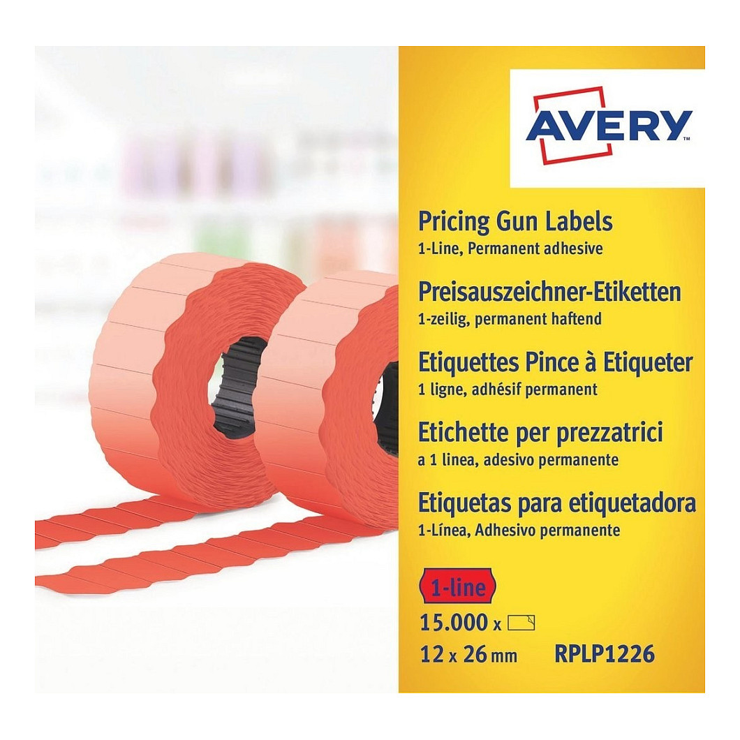 AVERY Zweckform Preisetiketten leuchtrot permanent 26,0 x 12,0 mm, 10 Rollen Papier