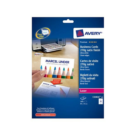 AVERY Zweckform Visitenkarten C32026-10 satiniert weiß 270 g/qm, 100 St.