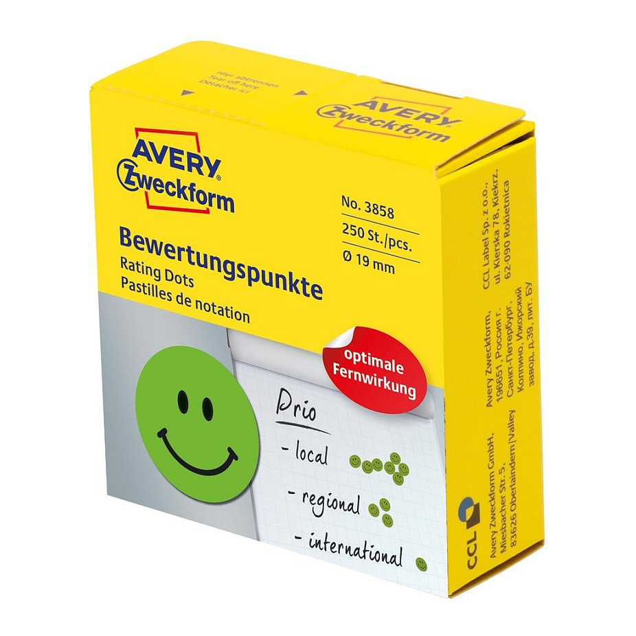 AVERY Zweckform Bewertungspunkte 3858 Gesicht, grün, 250 Etiketten