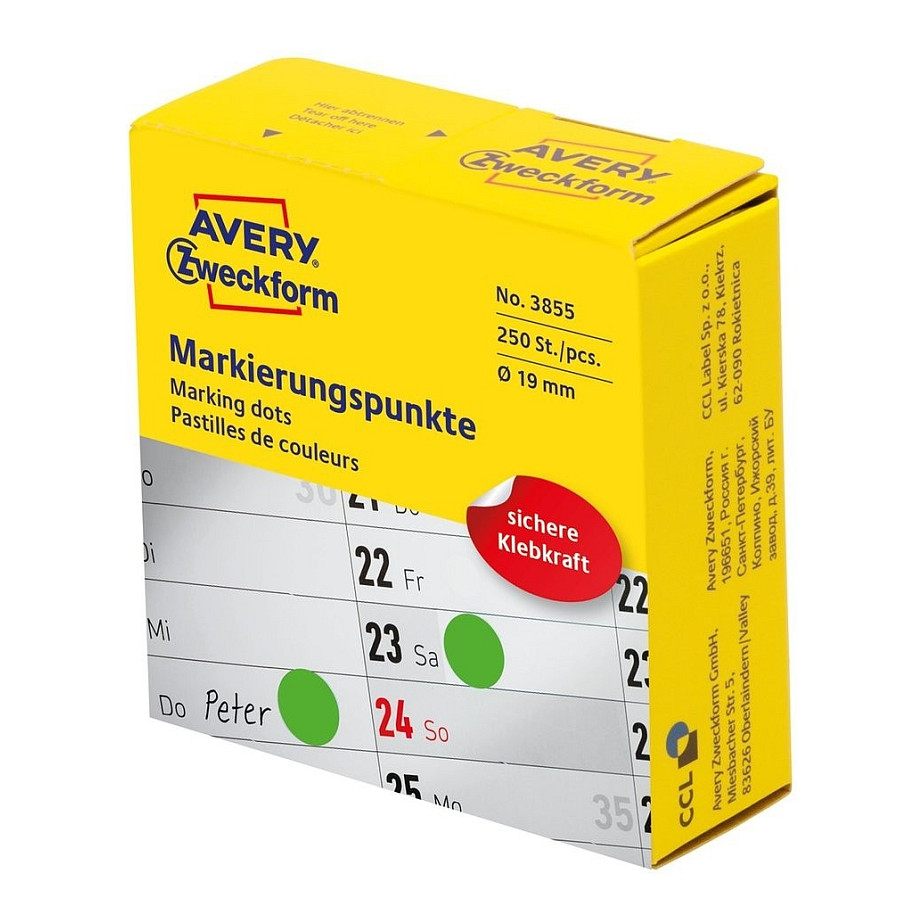 AVERY Zweckform Klebepunkte 3855 grün Ø 19,0 mm, 250 St.