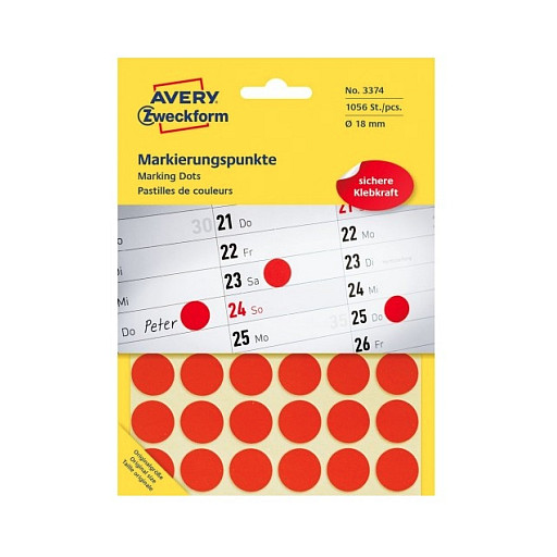 AVERY Zweckform Klebepunkte 3374 rot Ø 18,0 mm, 1.056 St.