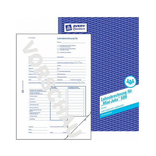 AVERY Zweckform Lohnabrechnung pour geringfügig/kurzfristig Beschäftigte Formularbuch 506, 1 St.