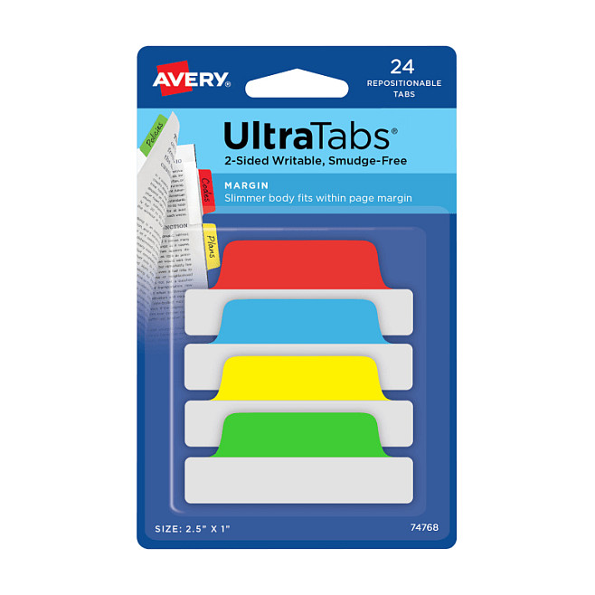 AVERY Zweckform UltraTabs Schmal Haftmarker farbsortiert 24 Blatt