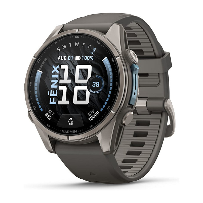 Garmin fenix 9 43mm Kieselgrau/Titan Silikon Armband