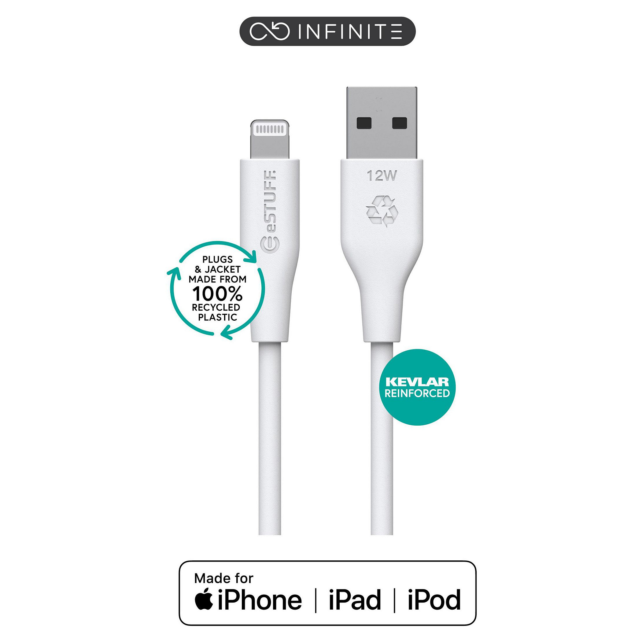 eStuff INFINITE USBA to Lightning Cable MFI 2m White. Recycled