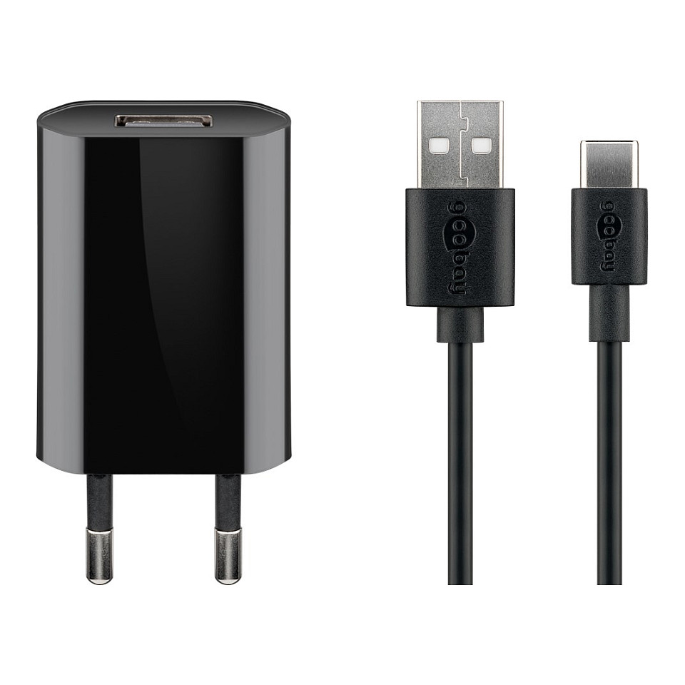 USB-C Ladeset 5 Watt (schwarz, 1 Meter Kabel USB-A > USB-C)