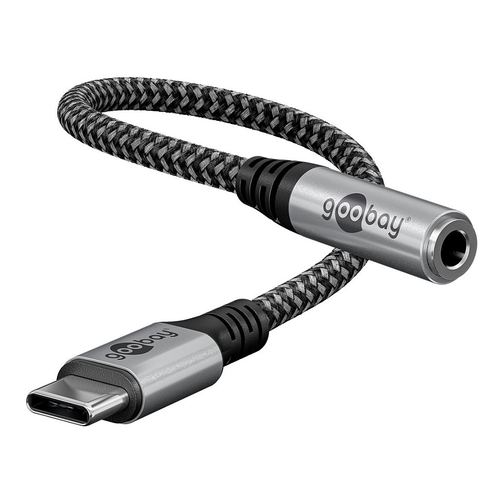 GOOBAY Adapter USB-C/3,5mm 0,15m auf Klinke, 3,5mm AUX textil sw/si