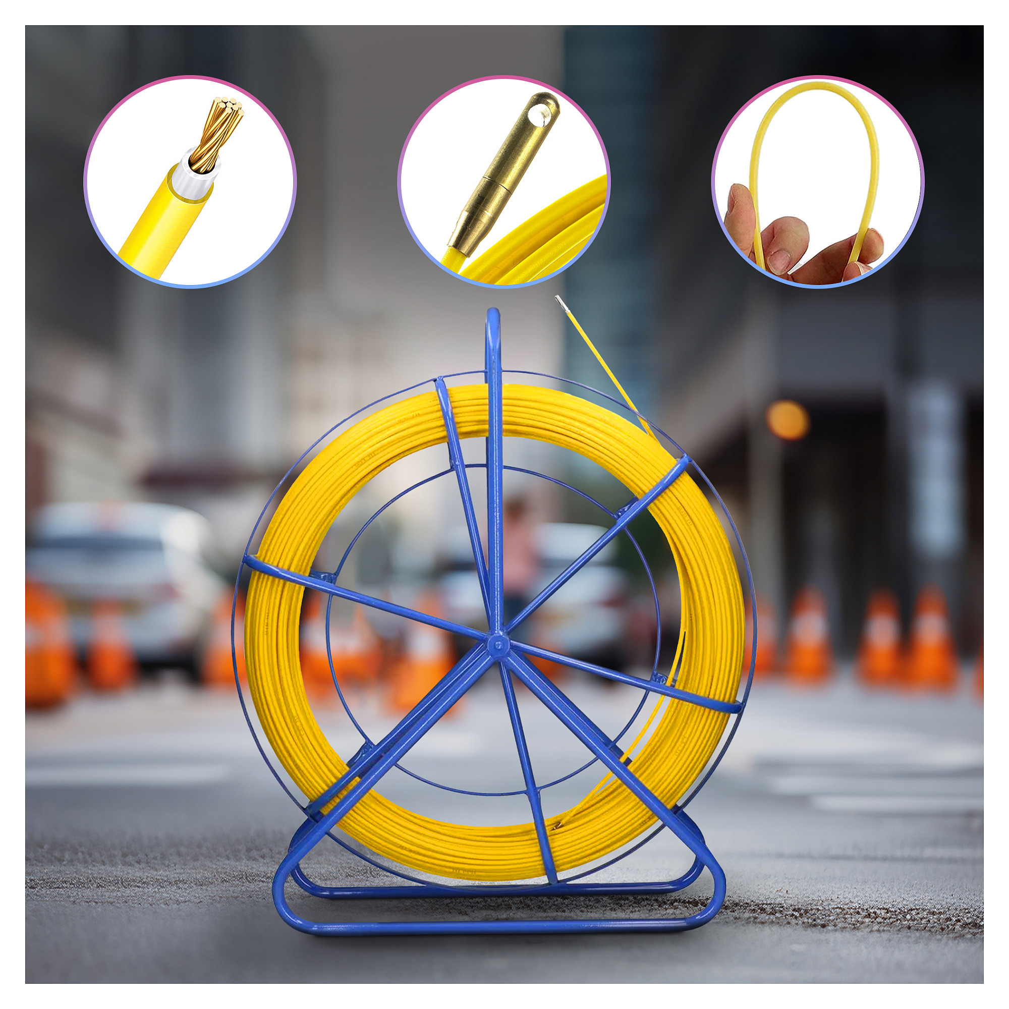 Pilot 4.5mm 25m Cable Pulling Rod Glass Fibre FRP D. 4.5mm L. 25m Yellow