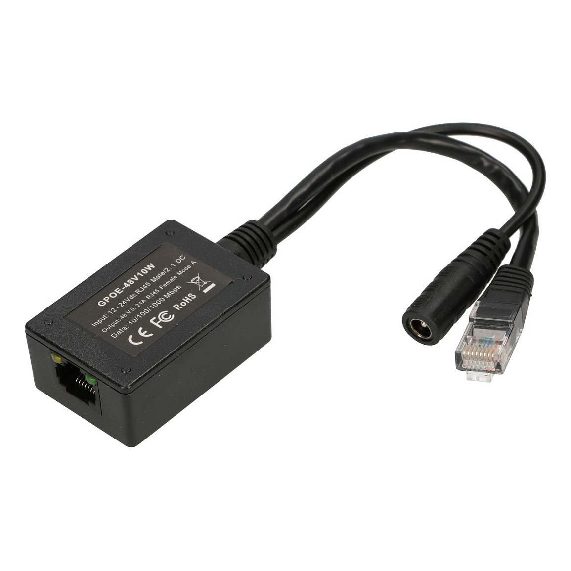 PoE Inverter 1 Port, Eingabe 1x 1000Mb/s RJ45/Jack 10-30V, Ausgang 48V